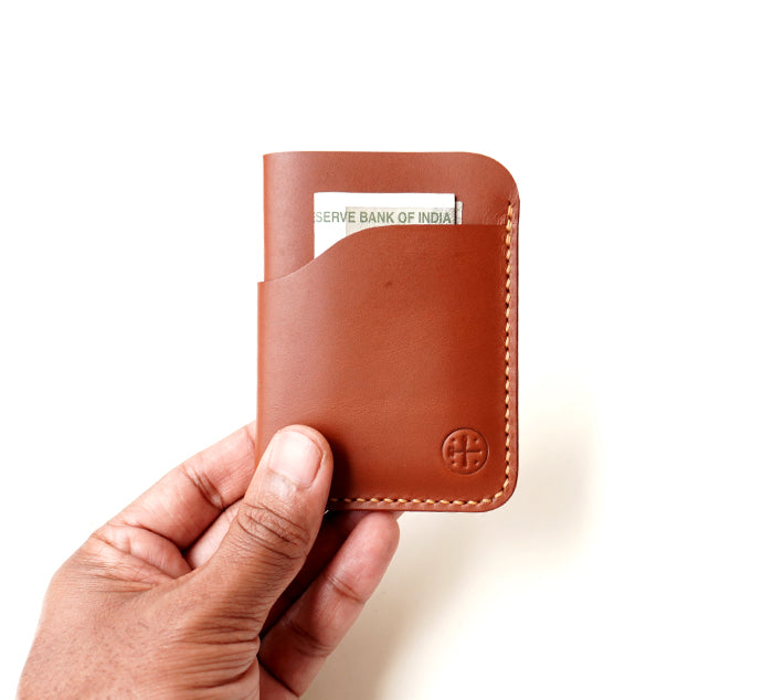 Handmade Leather Wallet – Minimalist Full-Grain Card Holder for Cards Folded Bill/Currency I The Tiny Wallet