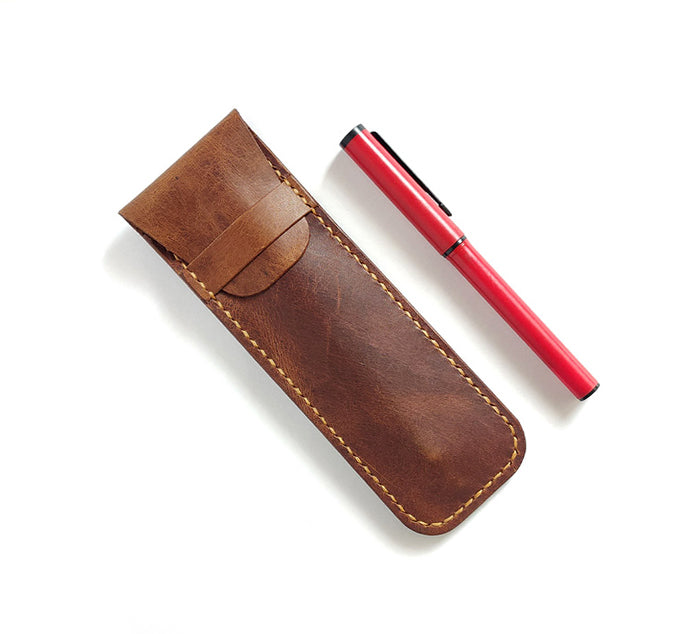Handmade Leather Single Pen Case – Premium Full-Grain Leather Sleeve for Fountain, Rollerball Ballpoint Pens I The Guardian Single Pen Case