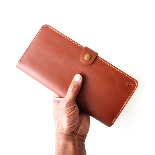 Handmade_full grain leather_cheque book_wallet_with_a_antique_button_holding