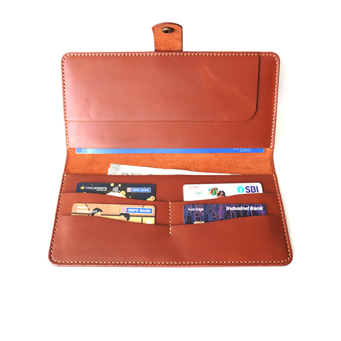 Handmade_full grain leather_cheque book_wallet_with_a_antique_button_inside