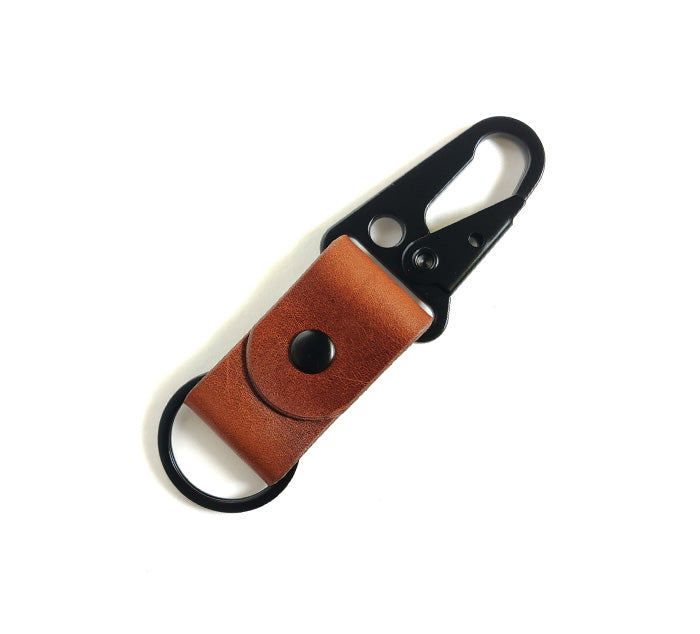 Handmade Leather Keychain – Black Matte Solid Iron HK Snap & Black PVD ...